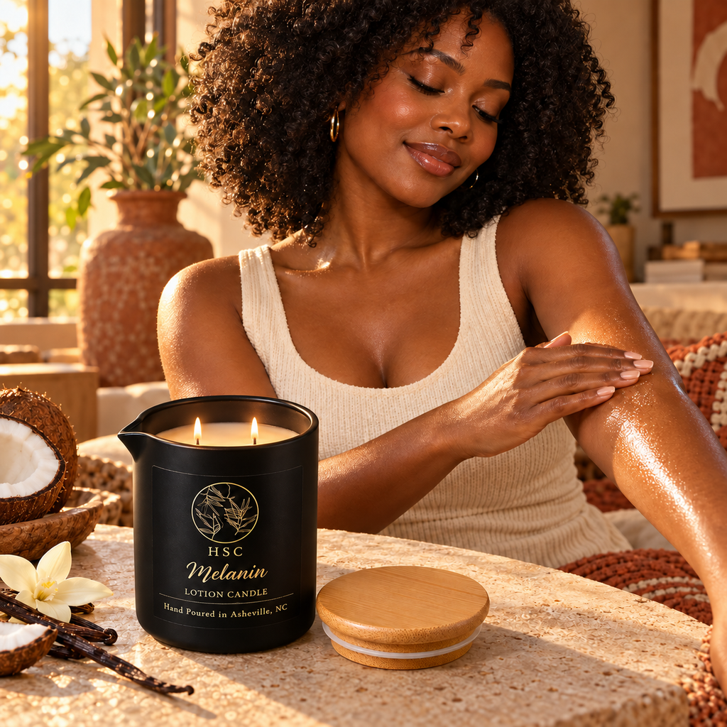 Melanin Massage Candle – Bergamot • Coconut • Vanilla