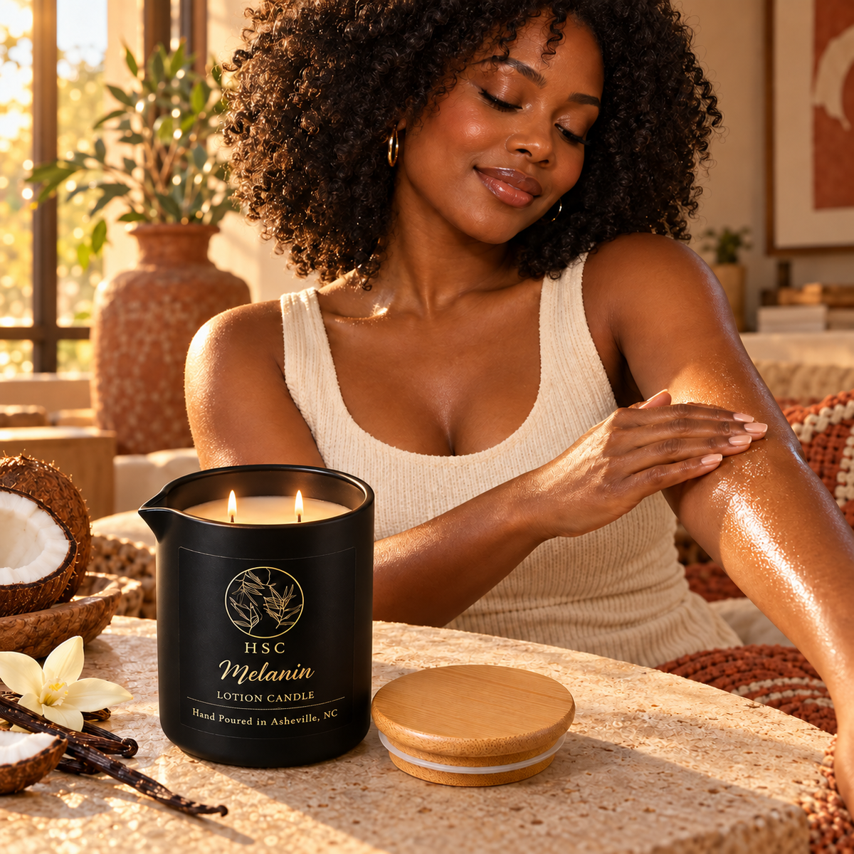 Melanin Massage Candle – Bergamot • Coconut • Vanilla